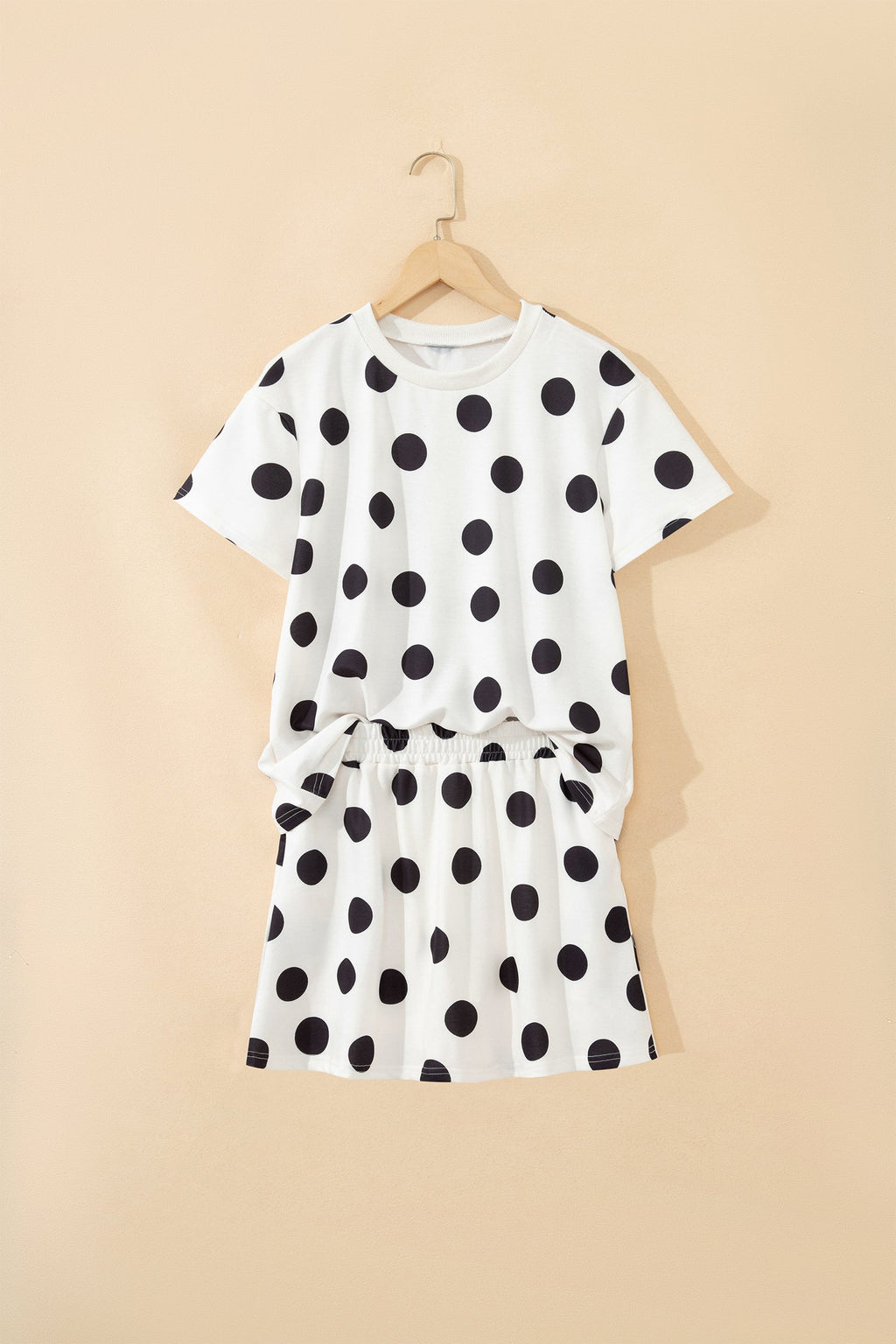 White Polka Dot Short Sleeve Top Casual Skort 2pcs Outfit