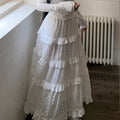 Solid Color Elastic Waist Lace Patchwork A-Line Maxi Skirt