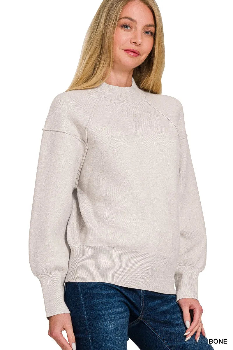Viscose Mock Neck Exposed Seam Sweater