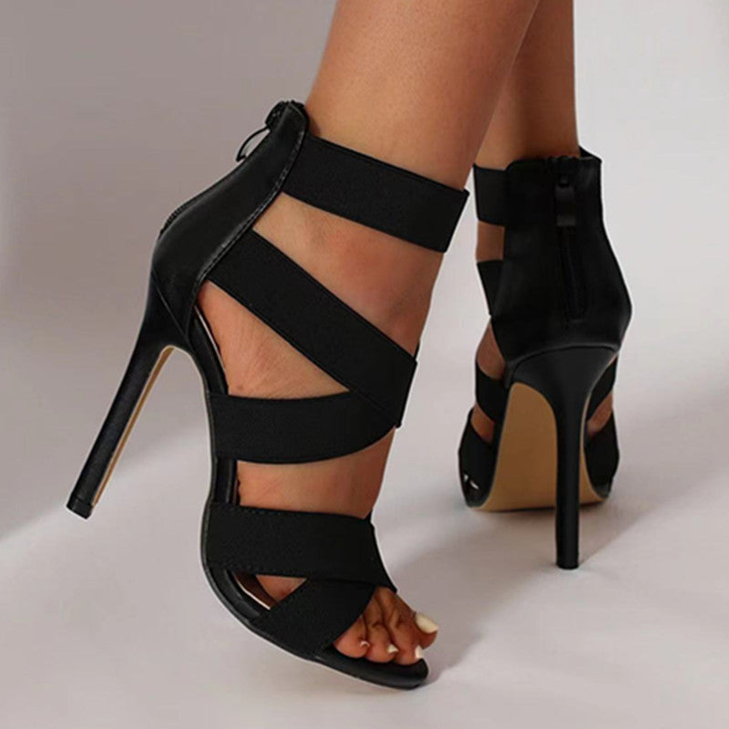 Women's Roman Style High Heel Sandals with Back Zipper - Elegant Party Heels