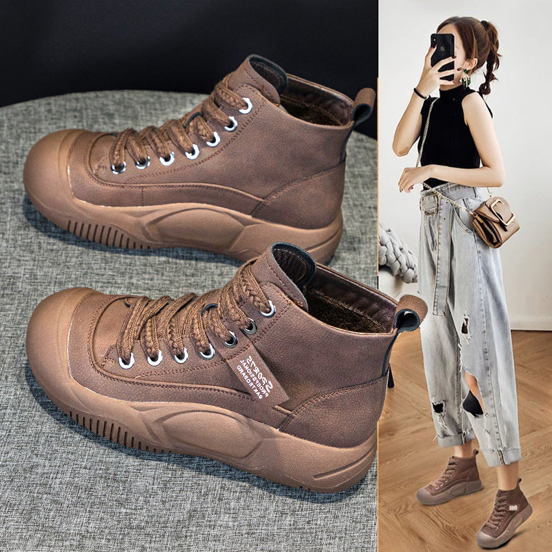 Women's High Top Lace-Up Boots | Thick Sole Height Increasing | Genuine Leather | Coffee Green Red