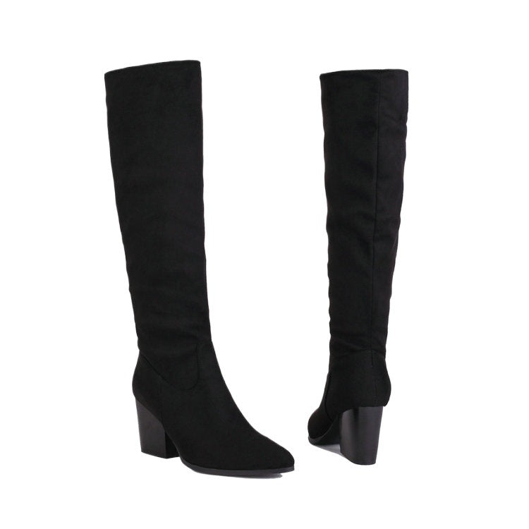 Women's Suede High-Top Boots – Chunky Heel, Pointed Toe, Side Zipper | Sarah Express
