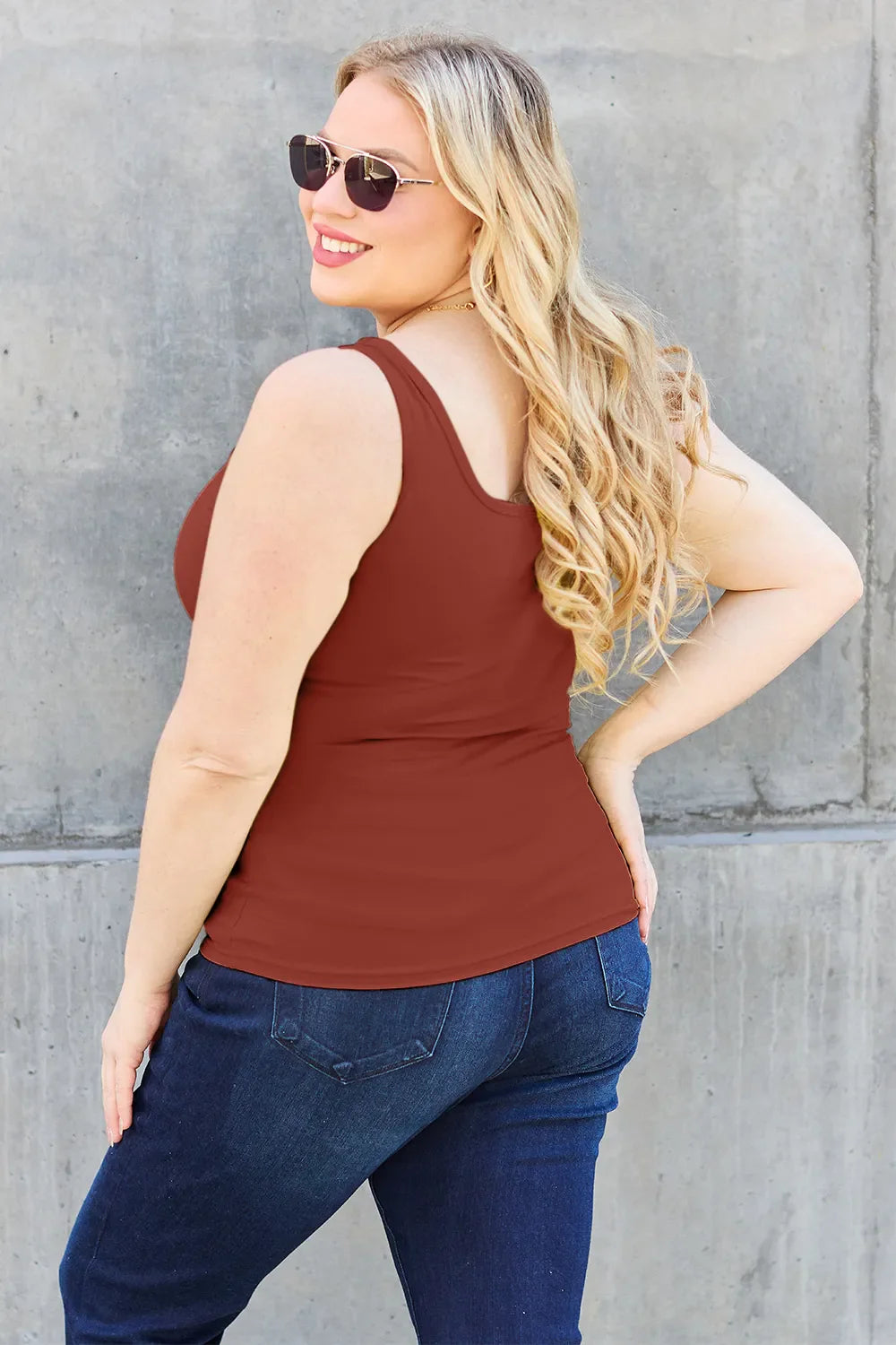 I am a Fashion Junky Full Size Square Neck Wide Strap Tank