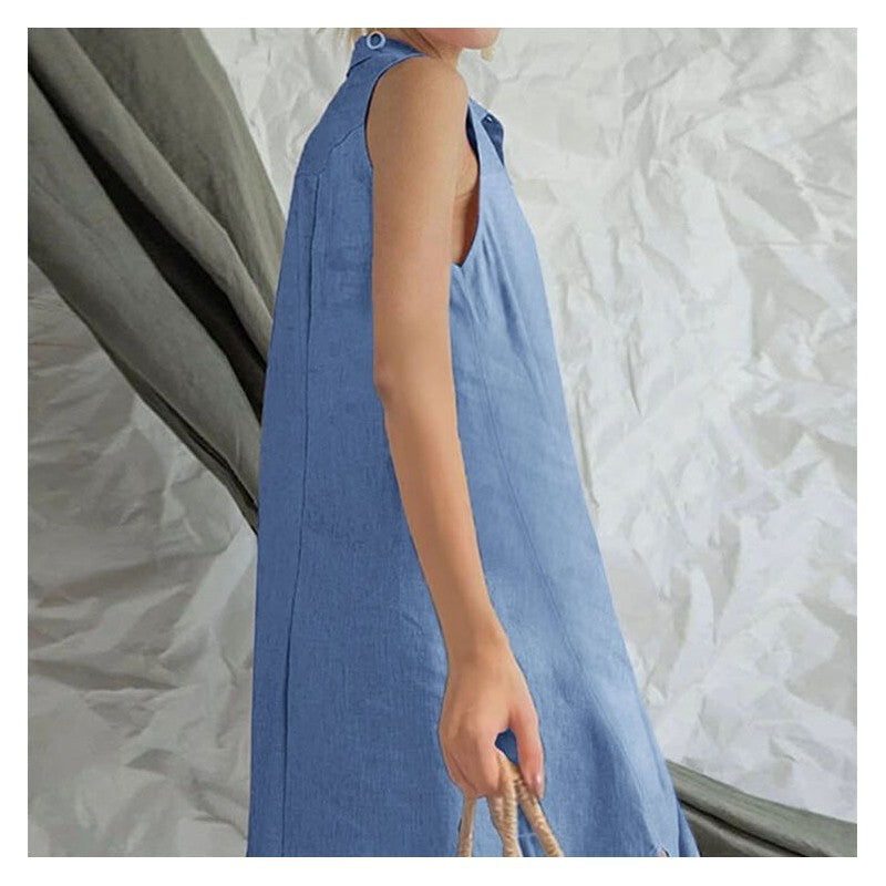 Sleeveless Oversized Solid Shirt Dress