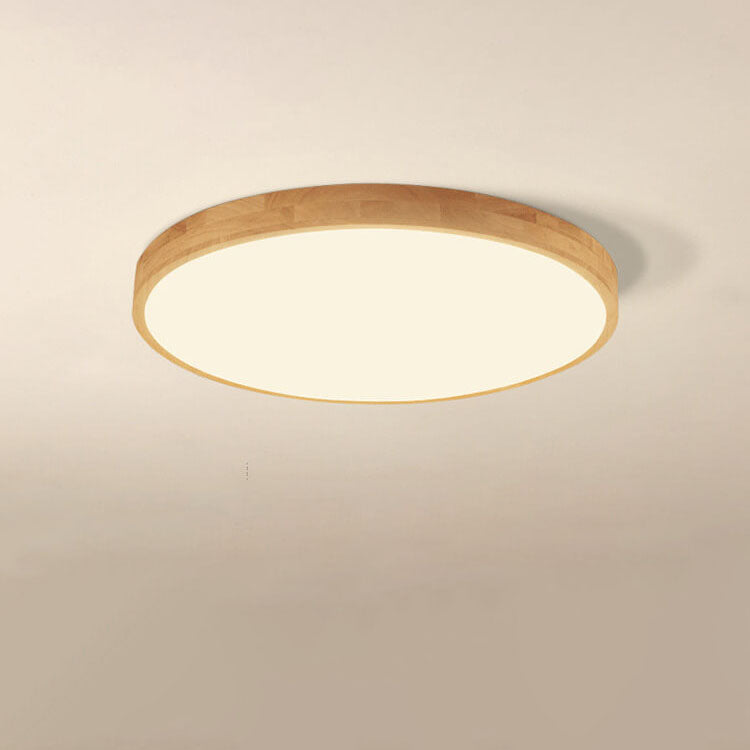 Nordic Solid Wood Round Ultra Thin LED Flush Mount Ceiling Light 18W