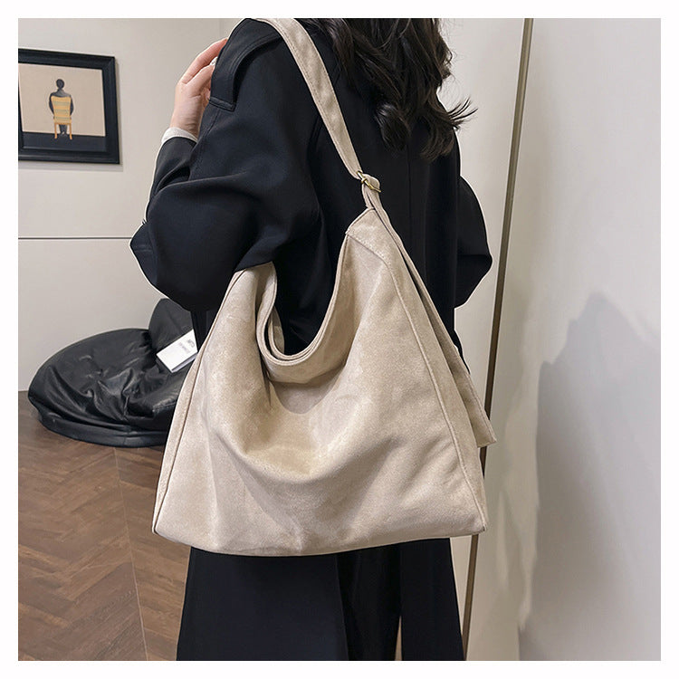 Large Capacity Suede Shoulder Bag for Women – Spacious Everyday Tote