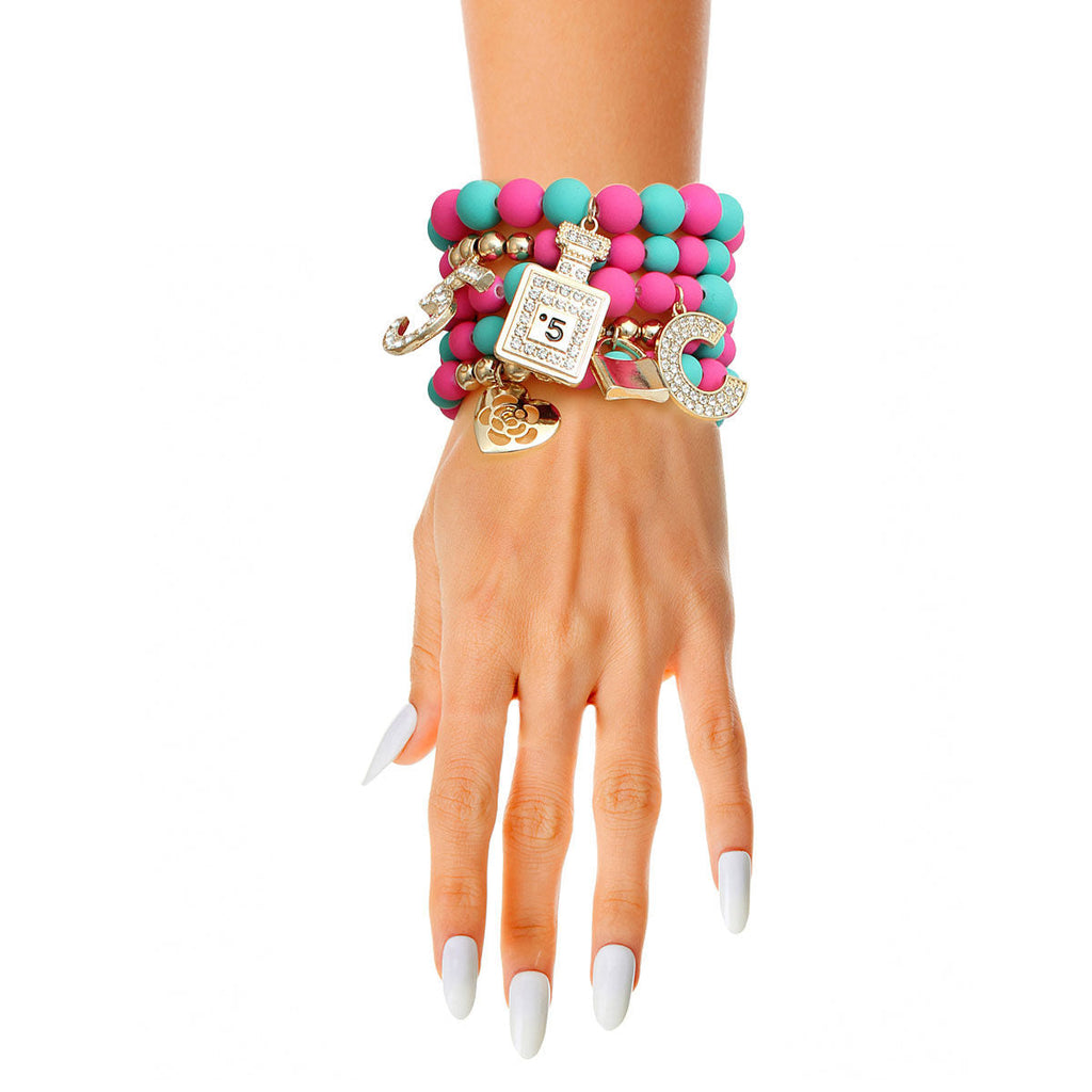 Boutique Charm Bracelets Matte Fuchsia and Teal Stylish Trendy Accessories