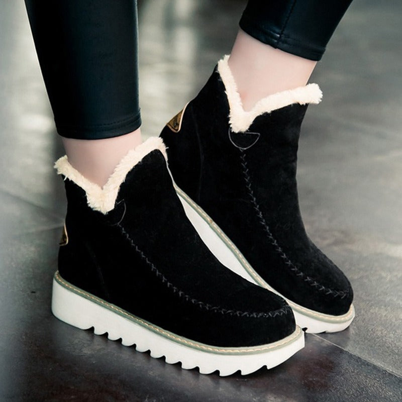 Women's Insulated Cotton Boots Flat Thick-Sole Slip-On Low-Cut Warm Winter Boots
