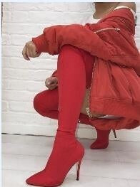 Women's Over-the-Knee Stretch Boots | Slip-On PU Leather High Boots with Patchwork Stitching