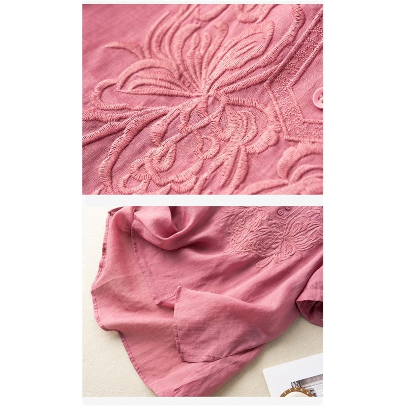 Women's Plus-Size Relaxed Fit Short-Sleeved Embroidery Tee For Summer