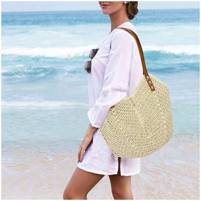 Crocheted Straw Handbag - Perfect for Women's Vacation