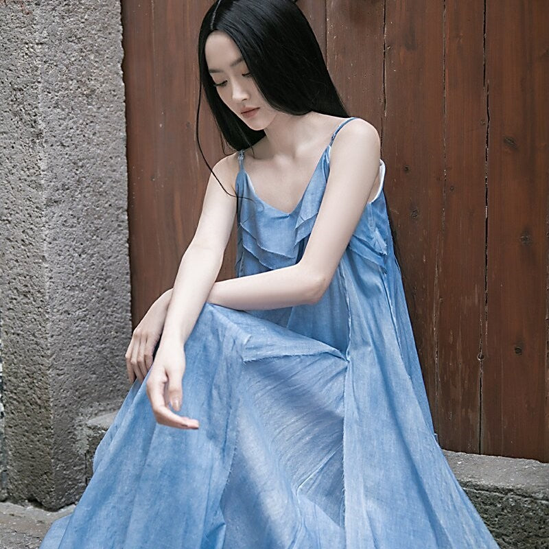 Ruffled Hem Elegant Maxi Dress in Solid Color