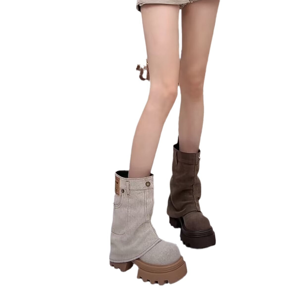 Women's Mid-Calf Chunky Heel Boots - Tassel Detail Side Zipper Round Toe Boots