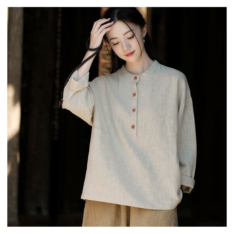 Stand-Up Collar Solid Color Button-Up Sweater