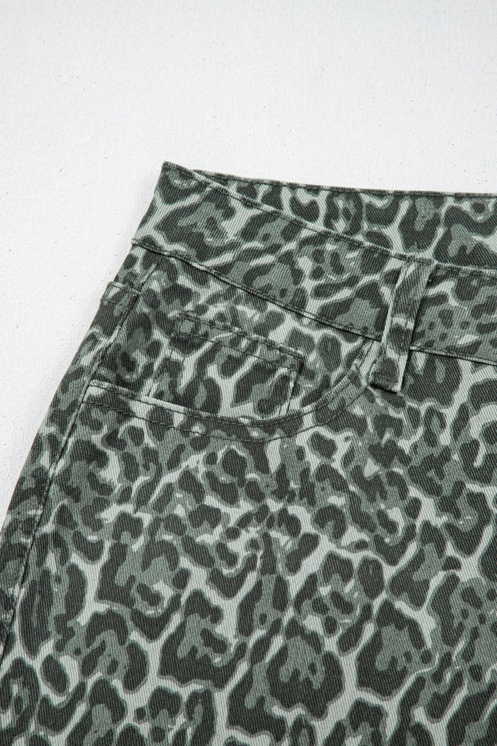 Gray Leopard Frayed Edge Wide Leg High Waist Jeans