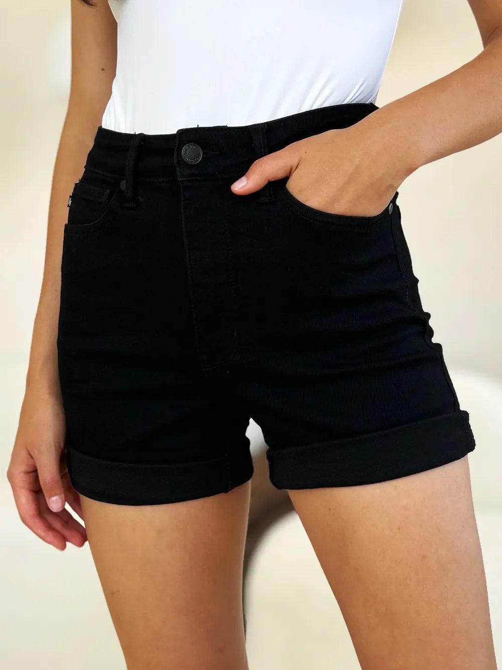 Full Size High Waist Tummy Control Cuffed Denim Shorts