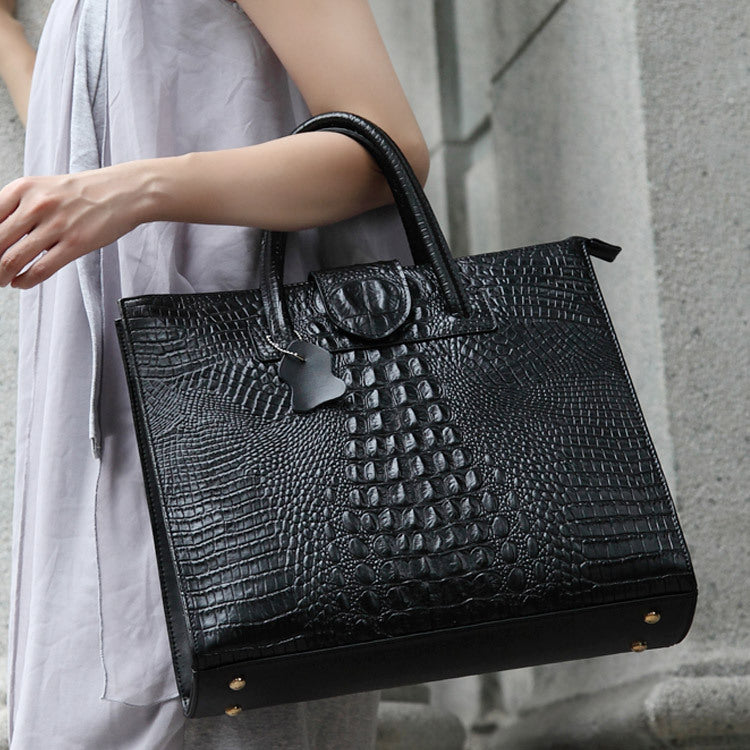 Women's Large Capacity Genuine Leather Tote Bag – Crocodile Pattern Business Shoulder Bag