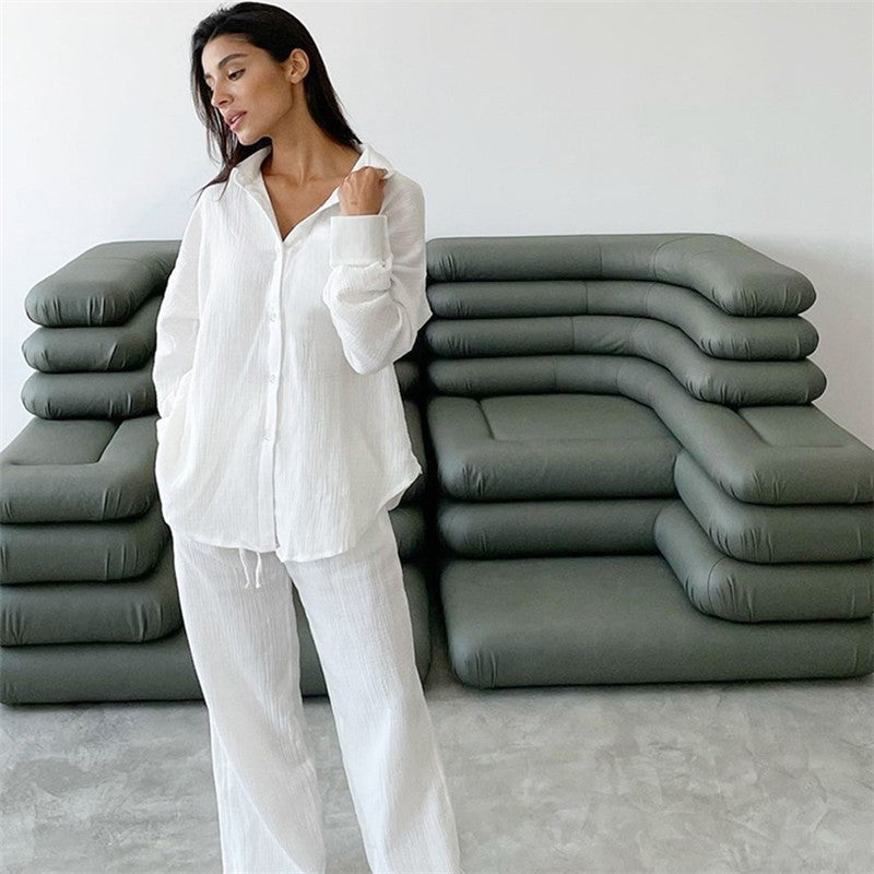 Casual Comfort: Relaxed Fit Long Sleeve Top and Cozy Pants
