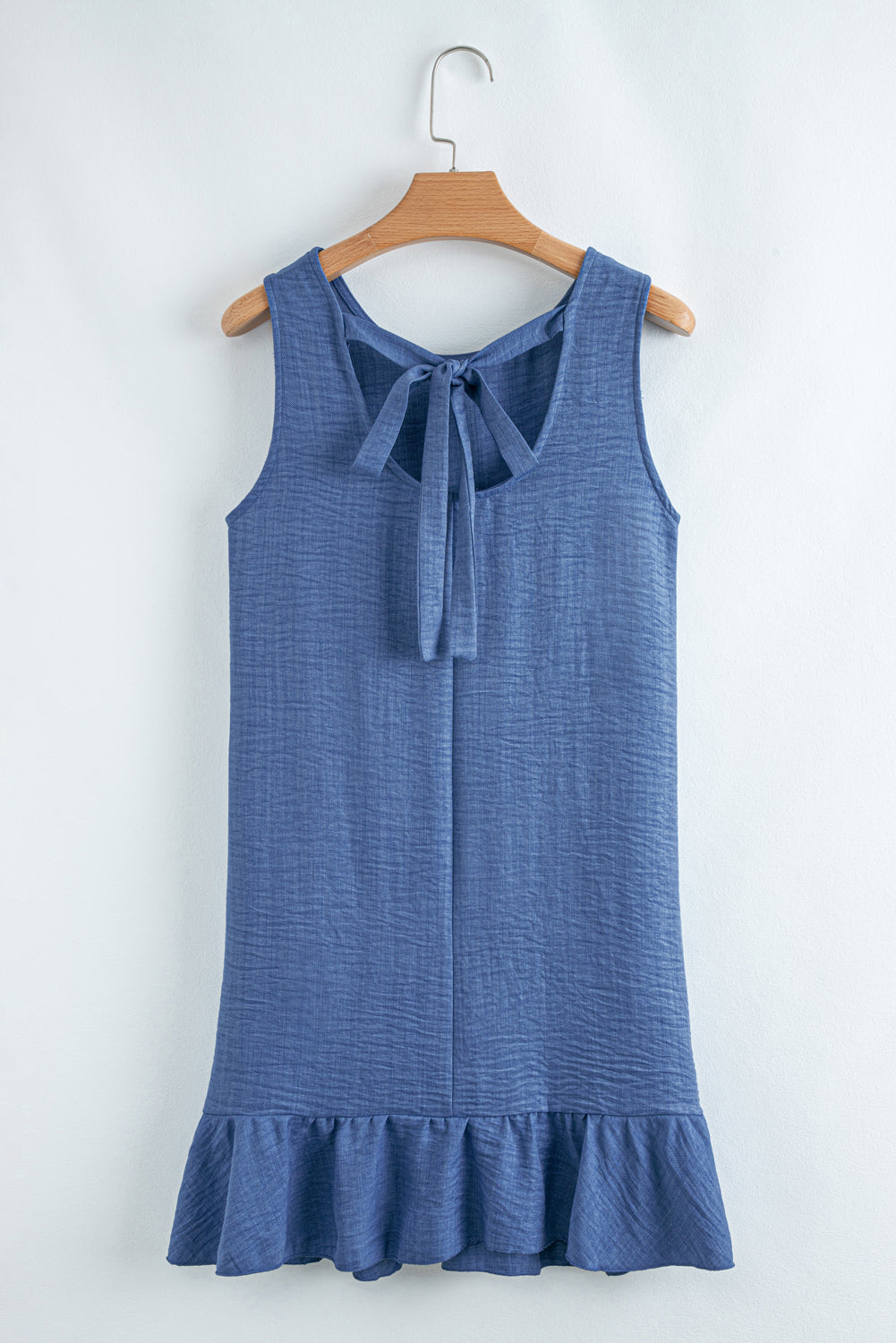 Knot Scoop Back Ruffle Hem Sleeveless Mini Dress