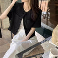 Solid Grid Short Sleeve Cardigan