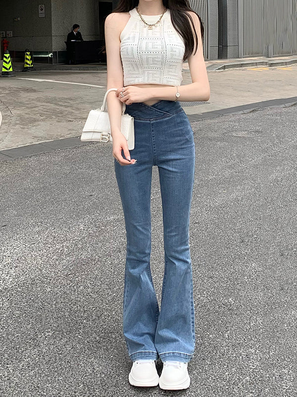 Urban High Waisted Split-Joint Jean Flared Pants Bottoms
