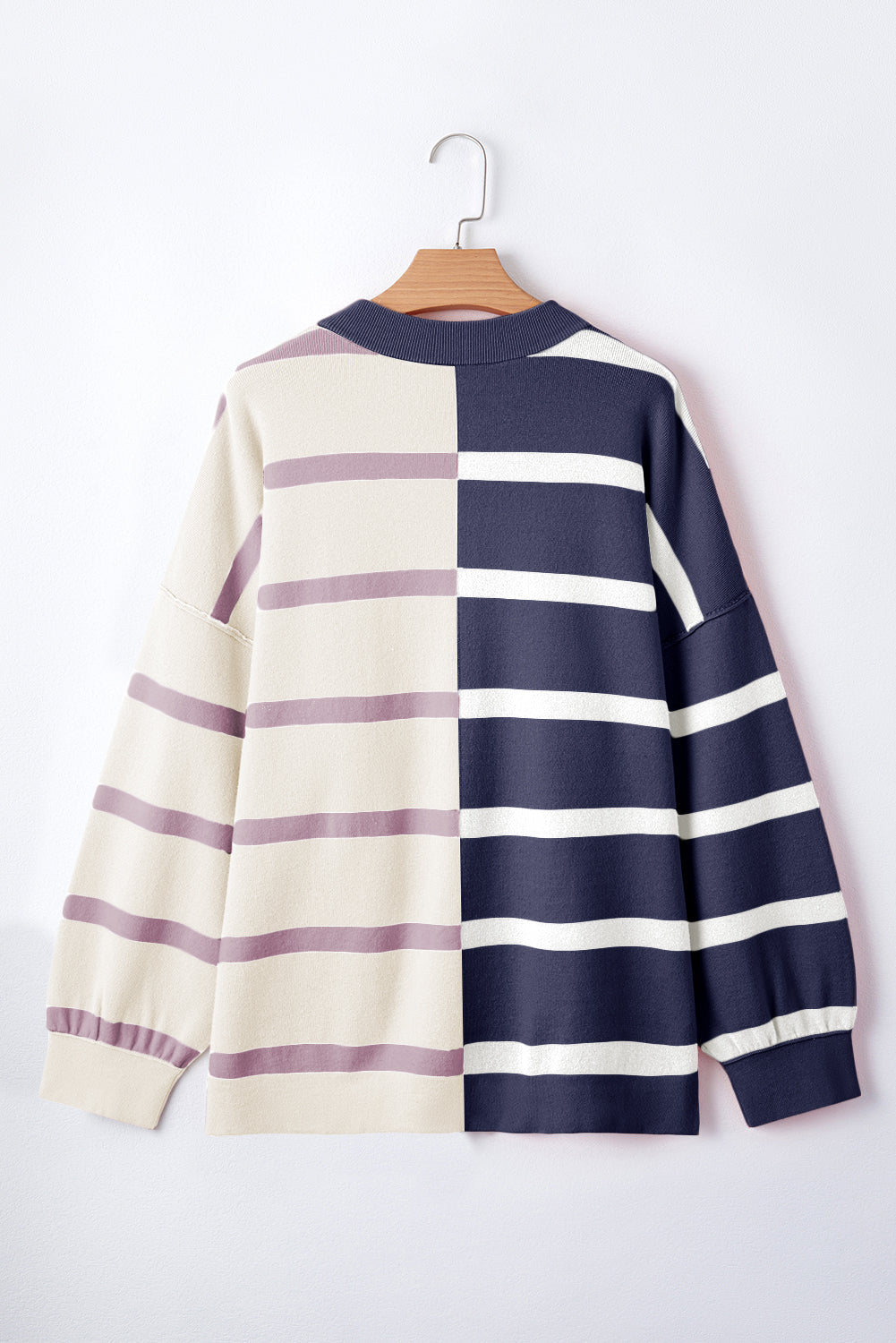Khaki Stripe Exposed Seam Loose Sweatshirts