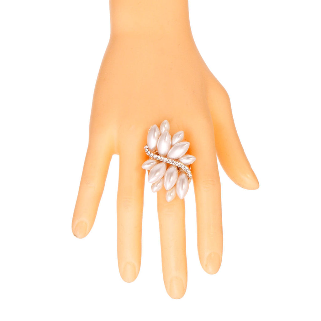 Statement Pearl Marquise Ring Cream Elegant Fashion Jewelry