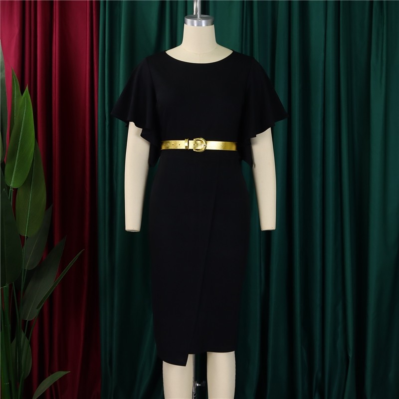 Sleek Bodycon Dress with Lotus Leaf Hem in Solid Color