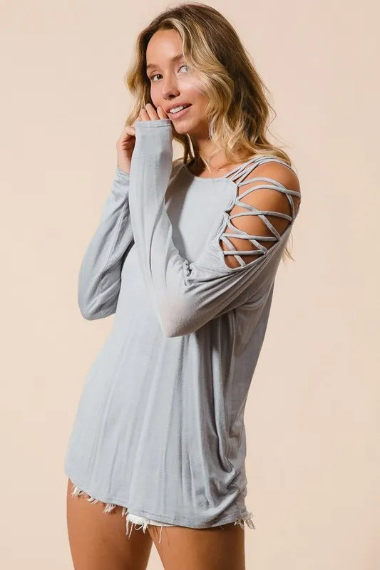 Jersey Knit One Shoulder Top with Criss Cross