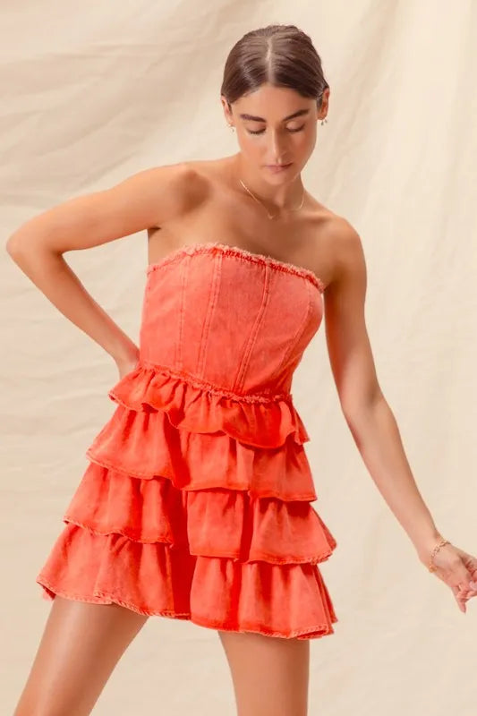 Strapless Ruffle Layered Game Day Cheer Up Dress