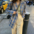 Casual Color Block Plaid Loose Fit Blazer
