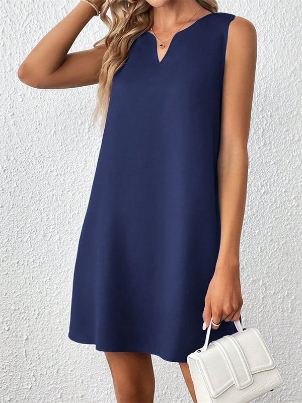 A-Line High Waisted Solid Color V-Neck Mini Dresses