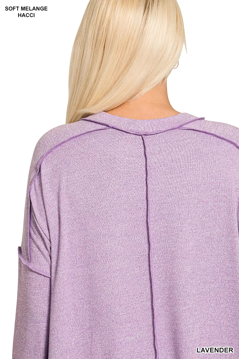 Full Size Melange Hacci Exposed Seam Hi-low Tee Plus Size