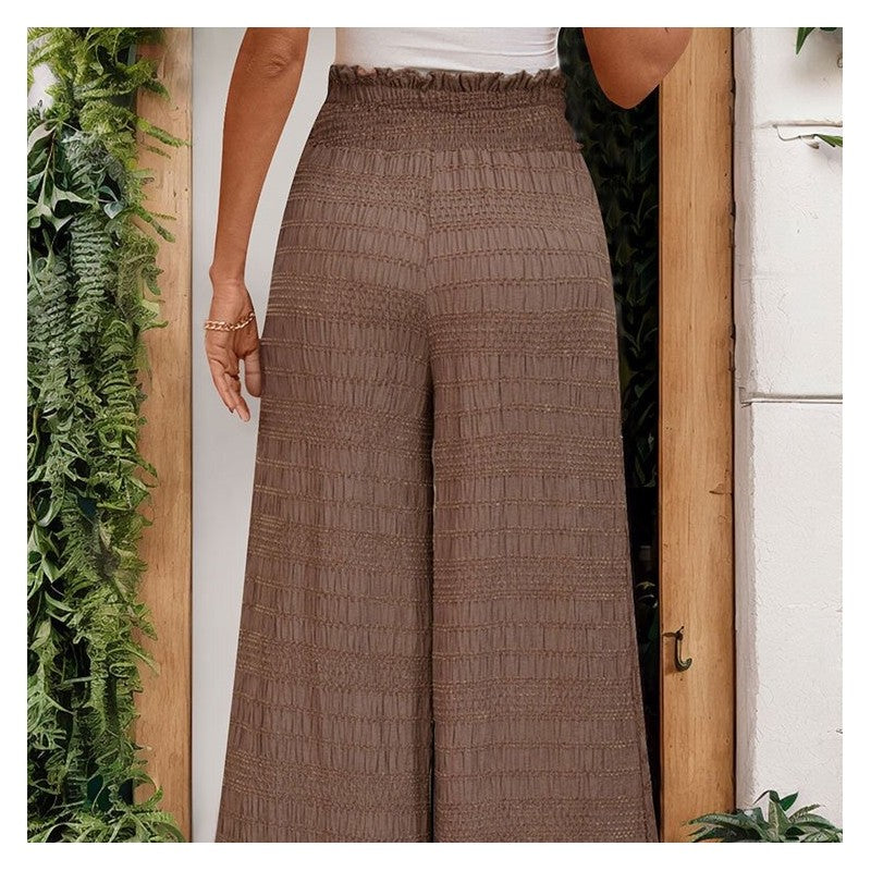 Textured Solid Color Wide Leg Casual Trousers