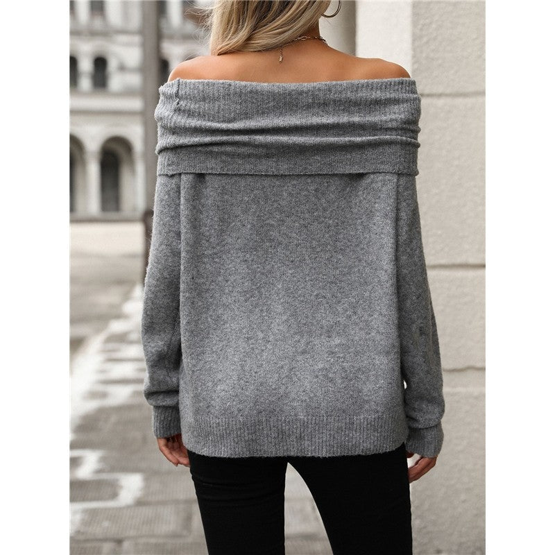 Solid Color Long Sleeve Pile Collar Casual Pullover Sweater