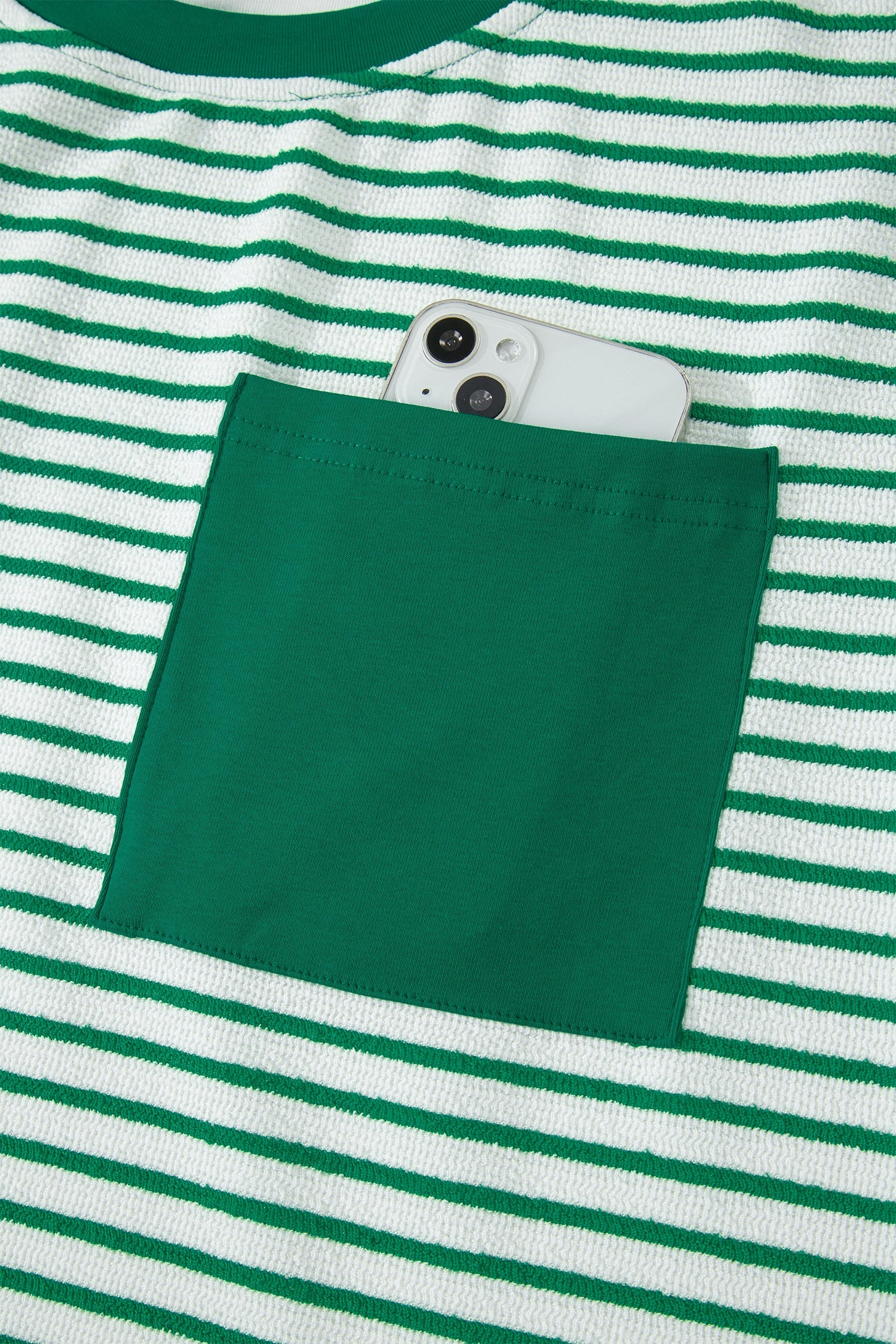 Green Stripe Crew Neck Tee Drawstring Waist Cropped Pants Set