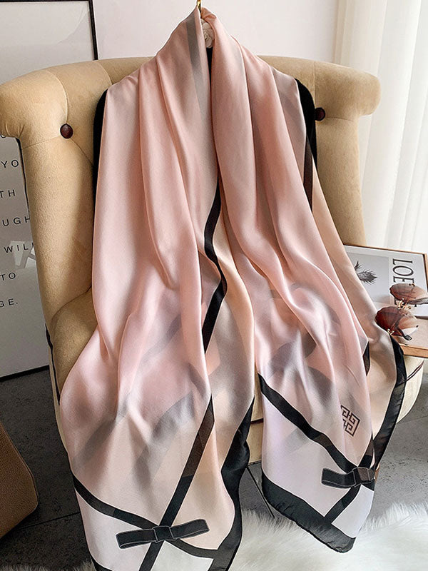 Urban Bow-Embellished Printed Contrast Color Shawl