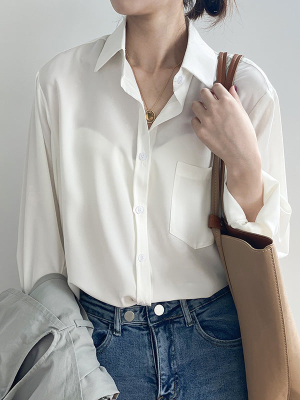 Urban Solid Color Lapel Long Sleeves Blouse