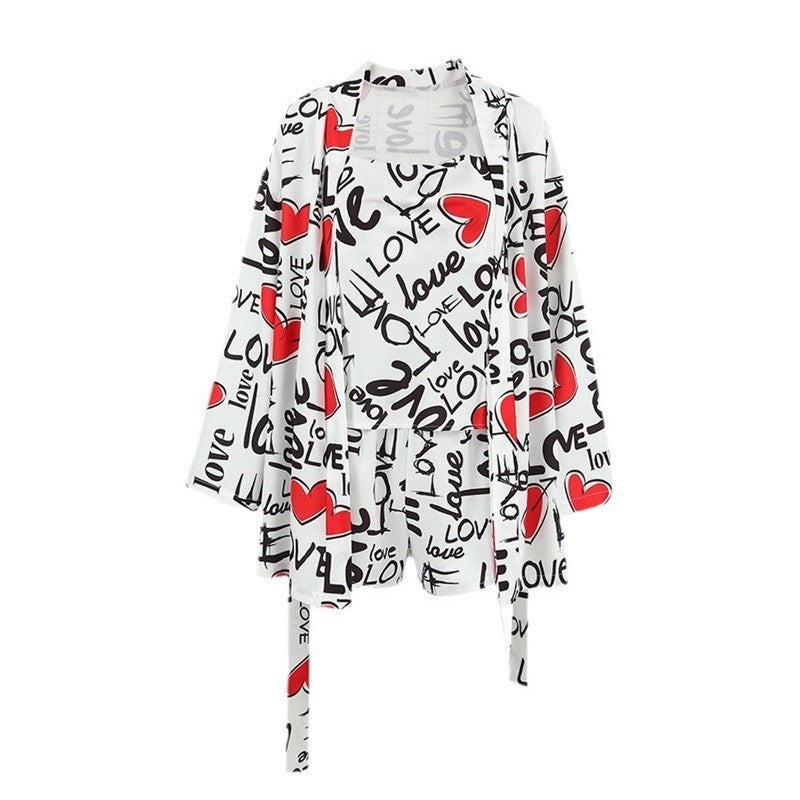 Floral Print Three-Piece Sleepwear Set with Camisole and Shorts