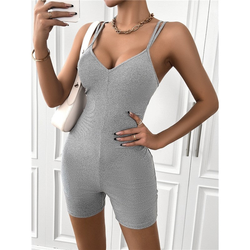 Solid Color Spaghetti Strap Skinny Bodysuit Romper
