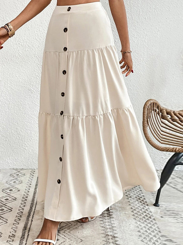 Loose Buttoned Pleated Split-Joint Skirts Bottoms