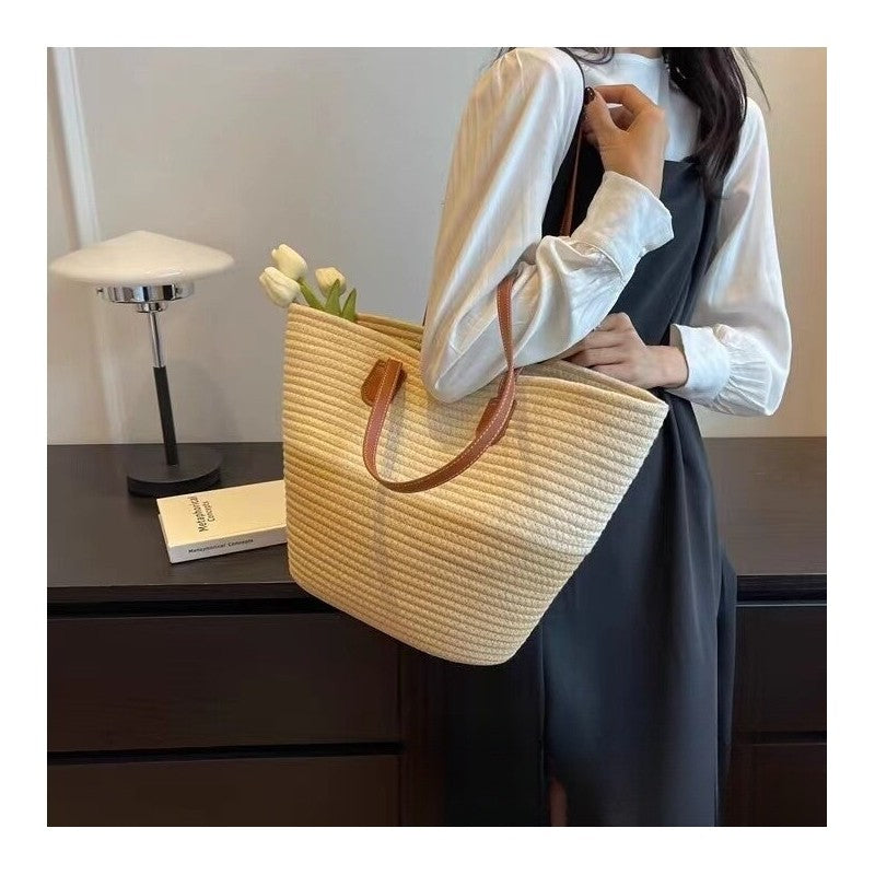 Colorful Oversized Woven Shoulder Tote Bag