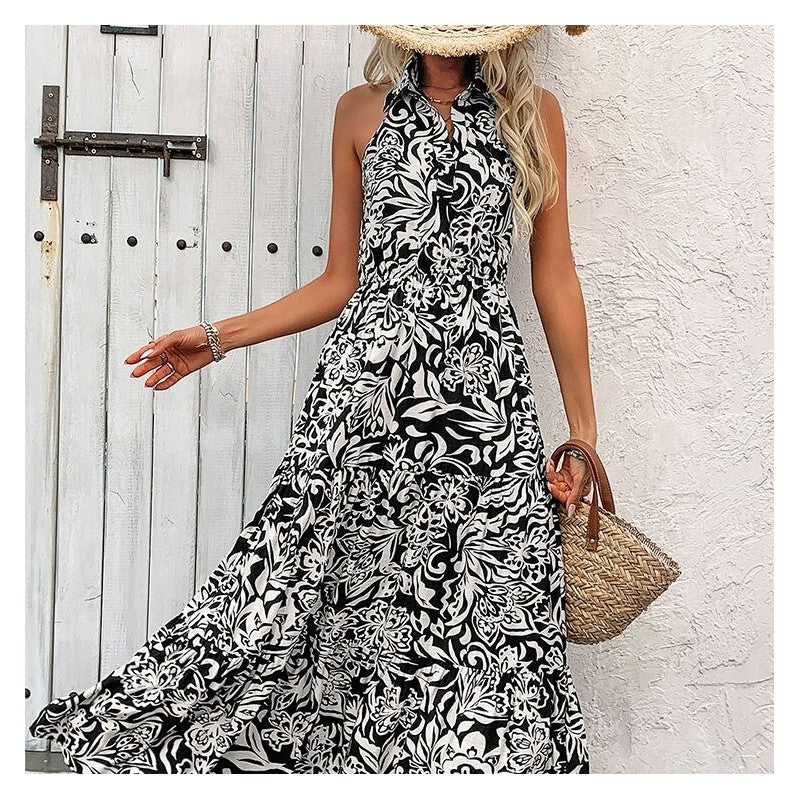 Floral Print Sleeveless Dress with High Waist for Ultimate Comfort
