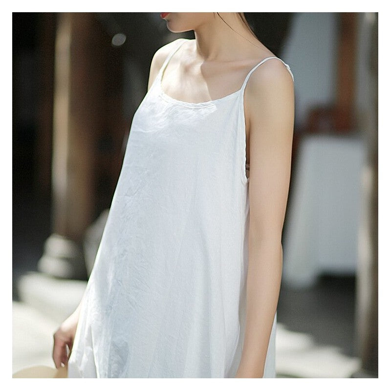 Hem Double-Layer Solid Color Sling Dress with Irregular Design