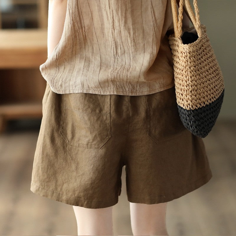 Elastic Waist Loose Shorts in Solid Color Palette