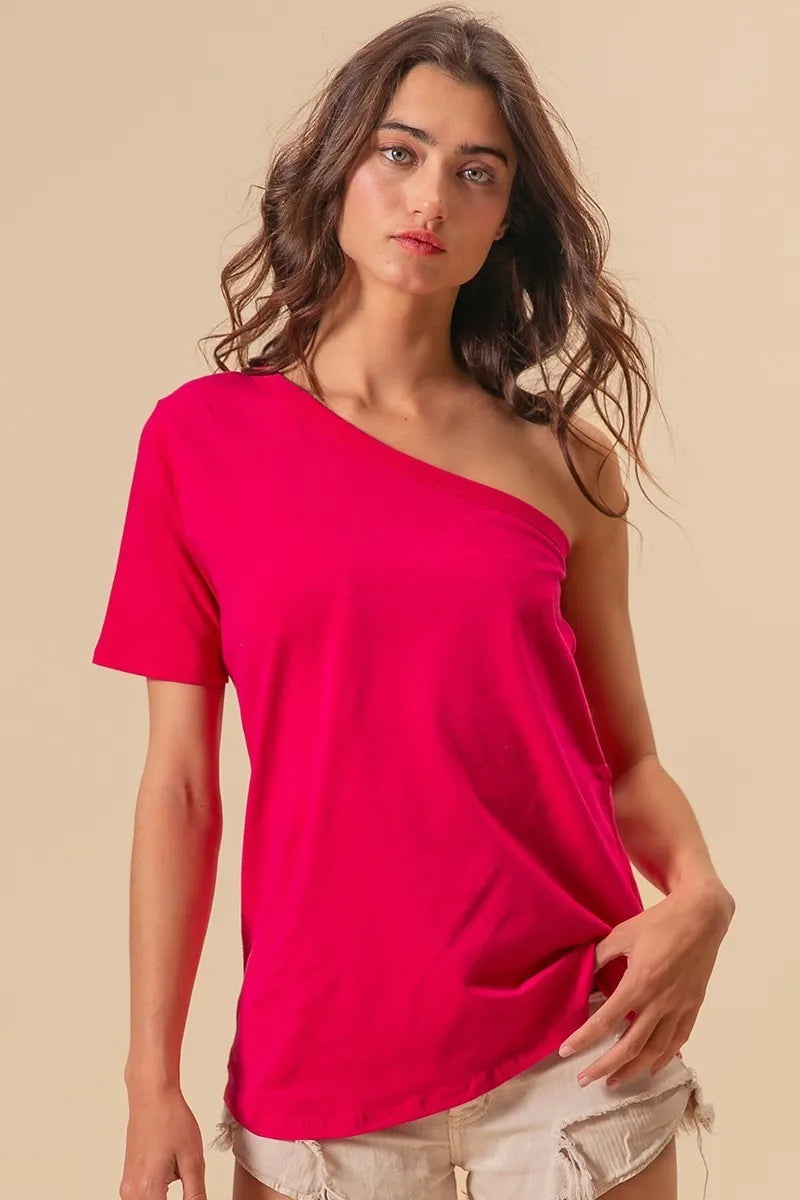 Cotton Span Knit One Shoulder Top