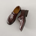 Women's Washed Leather Monk Strap Loafers | Handmade Buckle Low Block Heel Shoes