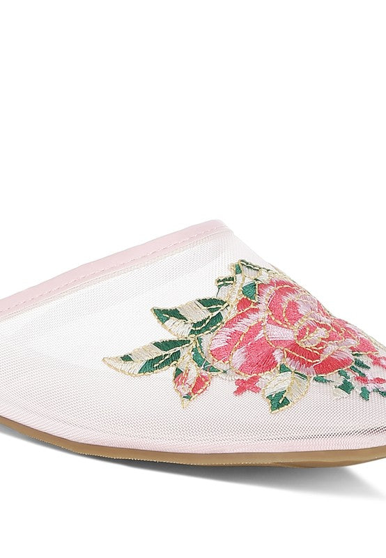 Shara Floral Embroidered Mesh Mules