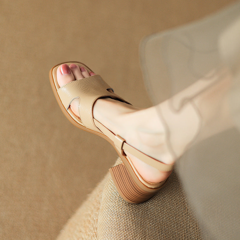 Women's Square Toe Open Toe Sandals – Buckle Strap Microfiber Flats