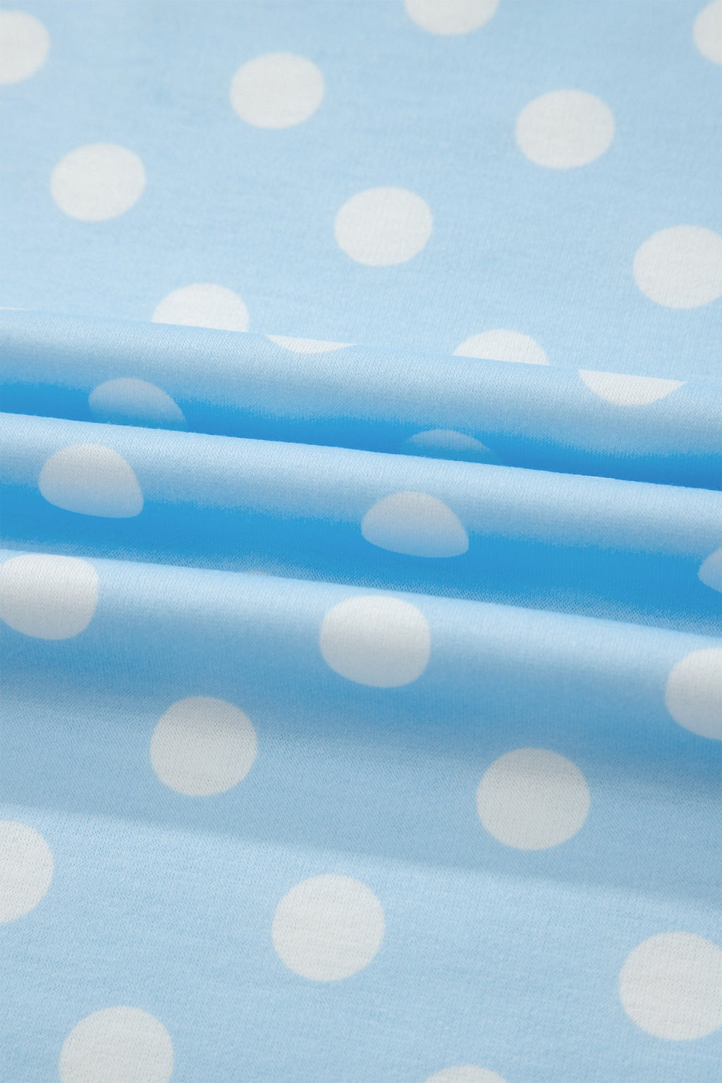 Sky Blue Polka Dot Print Color Block Trim Mock Neck Short Set